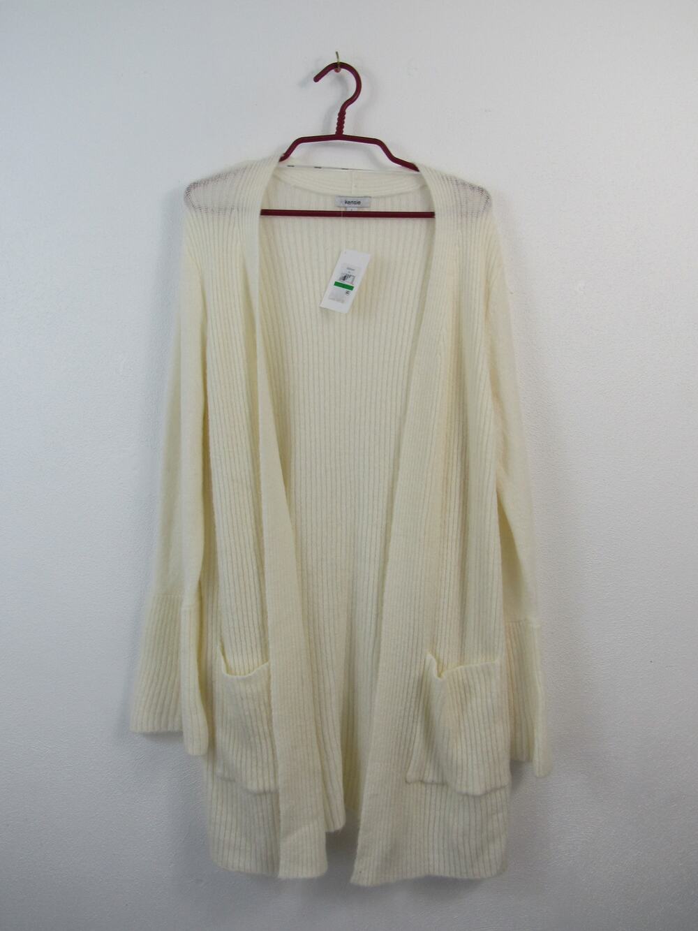 NWT Kensie Large Off White Ribbed Knit Long Line Open Front Cardigan Duster